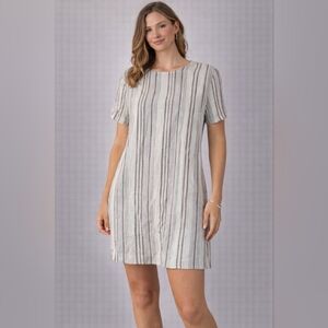 Cloth & Stone White Striped Mini Short Sleeves Linen Blend Sz M